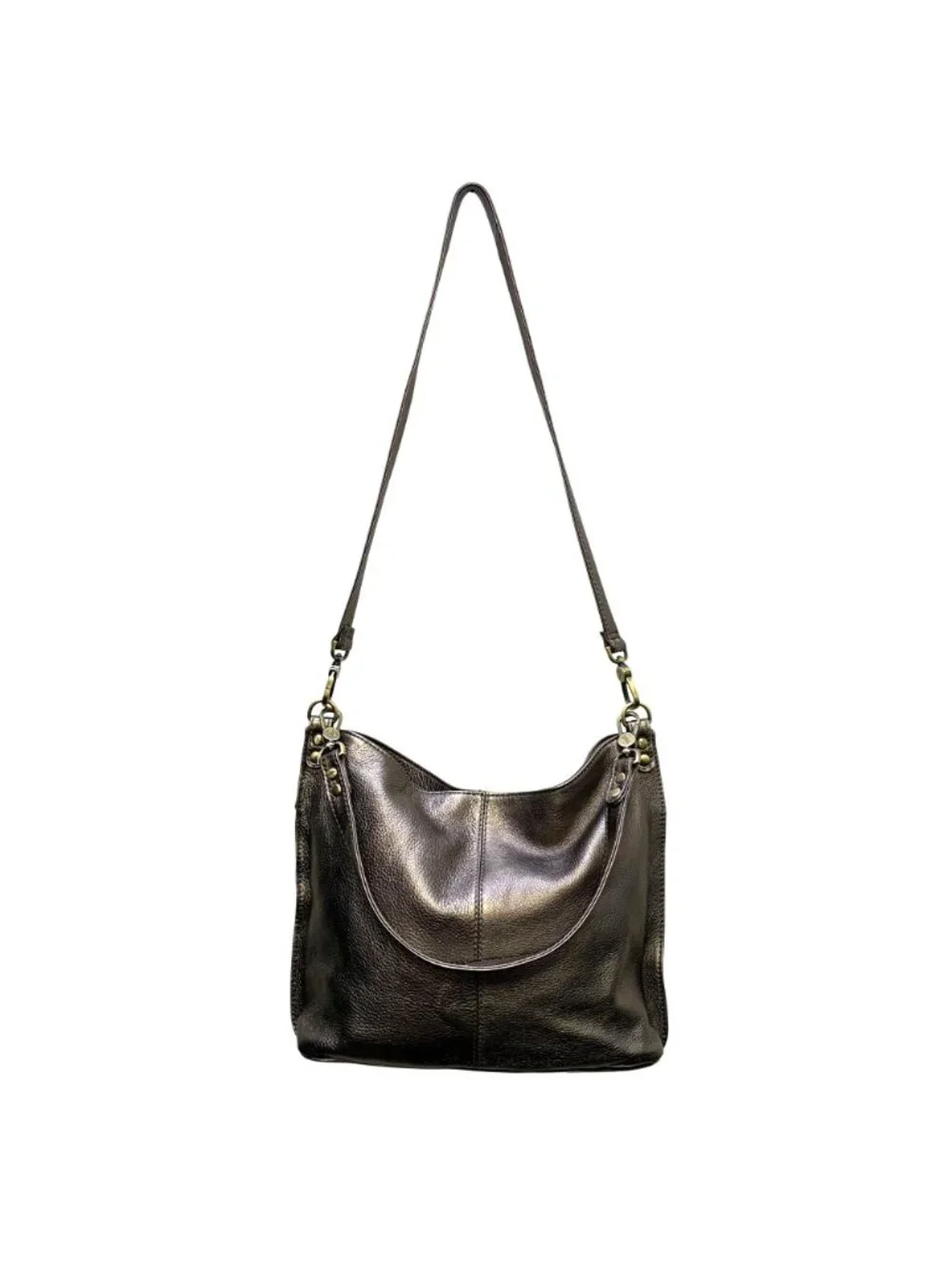 Hobo Shoulder Bag Metallic Gold Faux Leather With Adjustable Strap